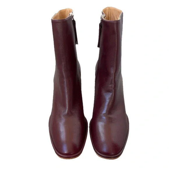 Reformation Gillian Ankle Boots in Ruby Red Leather Heeled Boot Burgundy 9.5